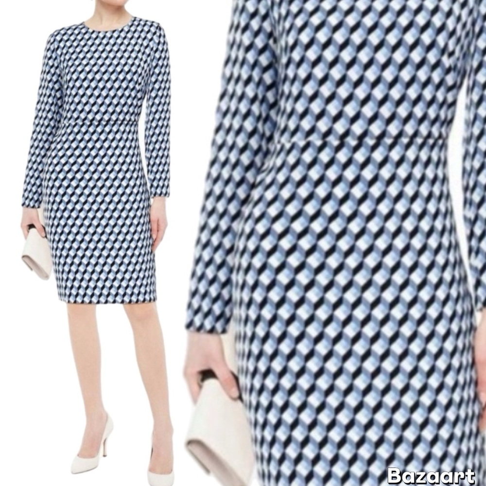 Diane Von Furstenberg SILK Cleo Shift Dress Harlequin Ivory Print Long Sleeve 8